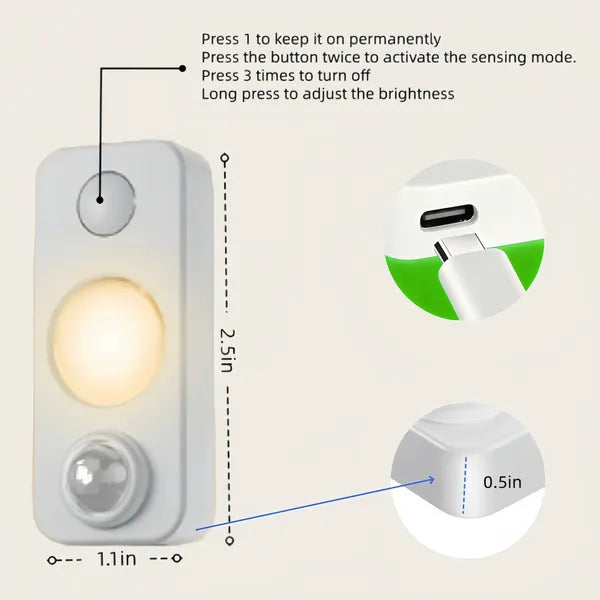 4 PCS Of High-quality Motion-sensing Lights, Wall Lights, Equipped With USB Charging Cables And Accessories, Suitable For Cabinets, Wardrobes, Bookshelves, Bedrooms, Utility Rooms, And Staircases.