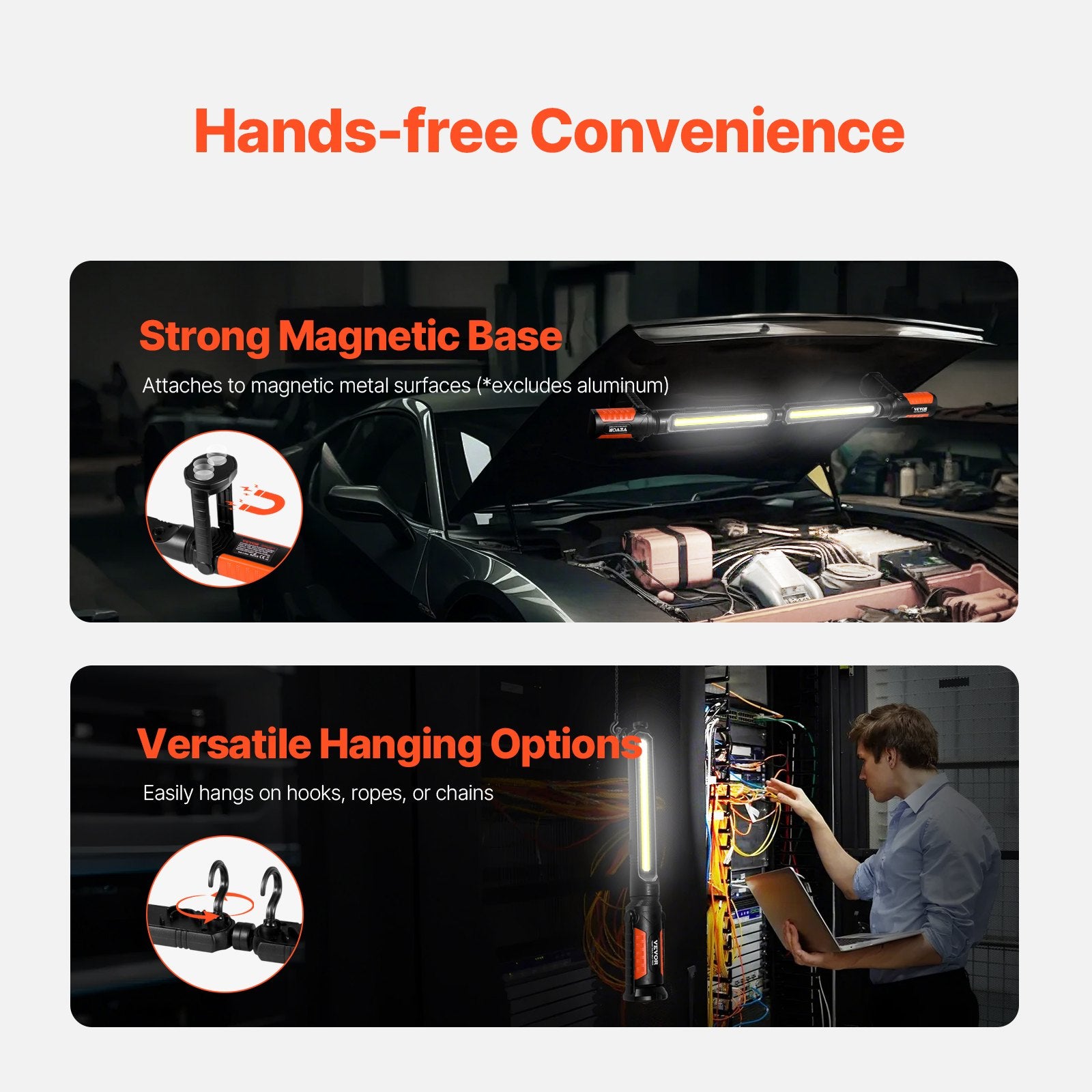 Underhood Work Light, 1450LM, 4400mAh Rechargeable Magnetic Bright LED Light, Portable Cordless Mechanic Work Light Bar, For Car Repairing Inspection Garage Workshop Emergency Home Lighting
